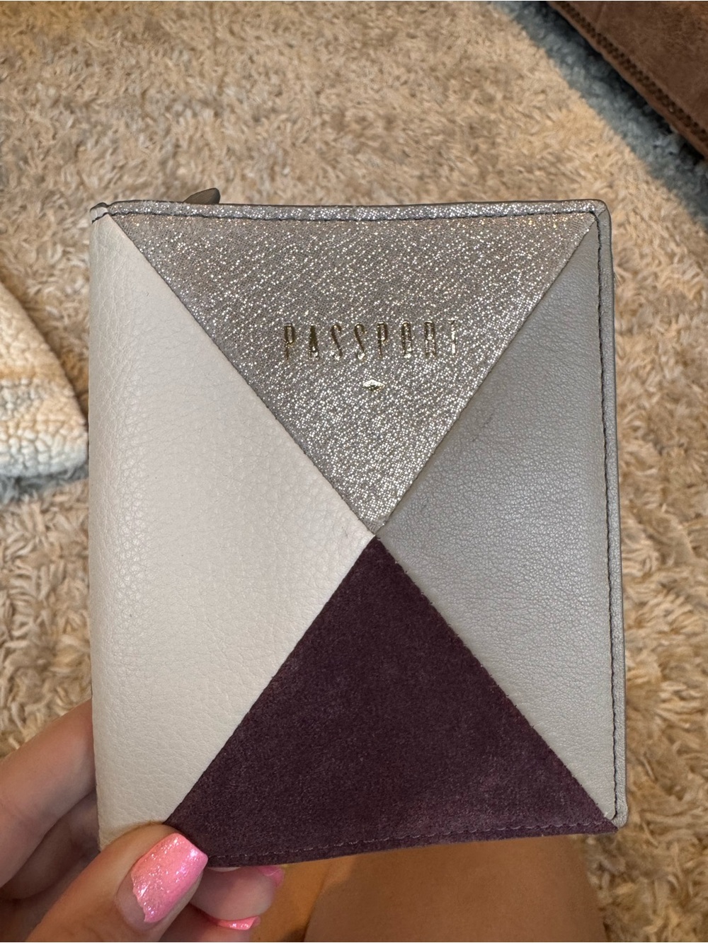 Fossil - Passport Holder leather- Silver, Light Gray & Plum